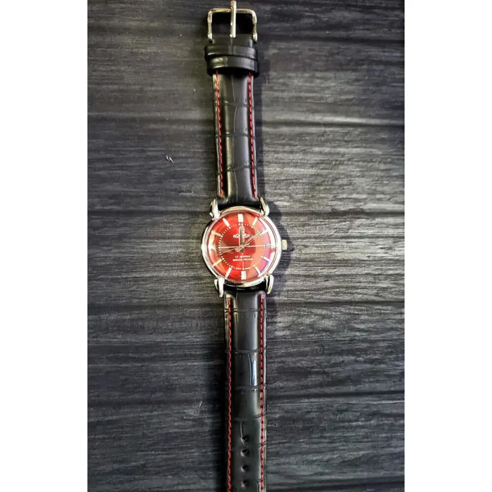 Rare Roamer‎ Brevete Swiss Mens Manual Watch Slv Red Blk